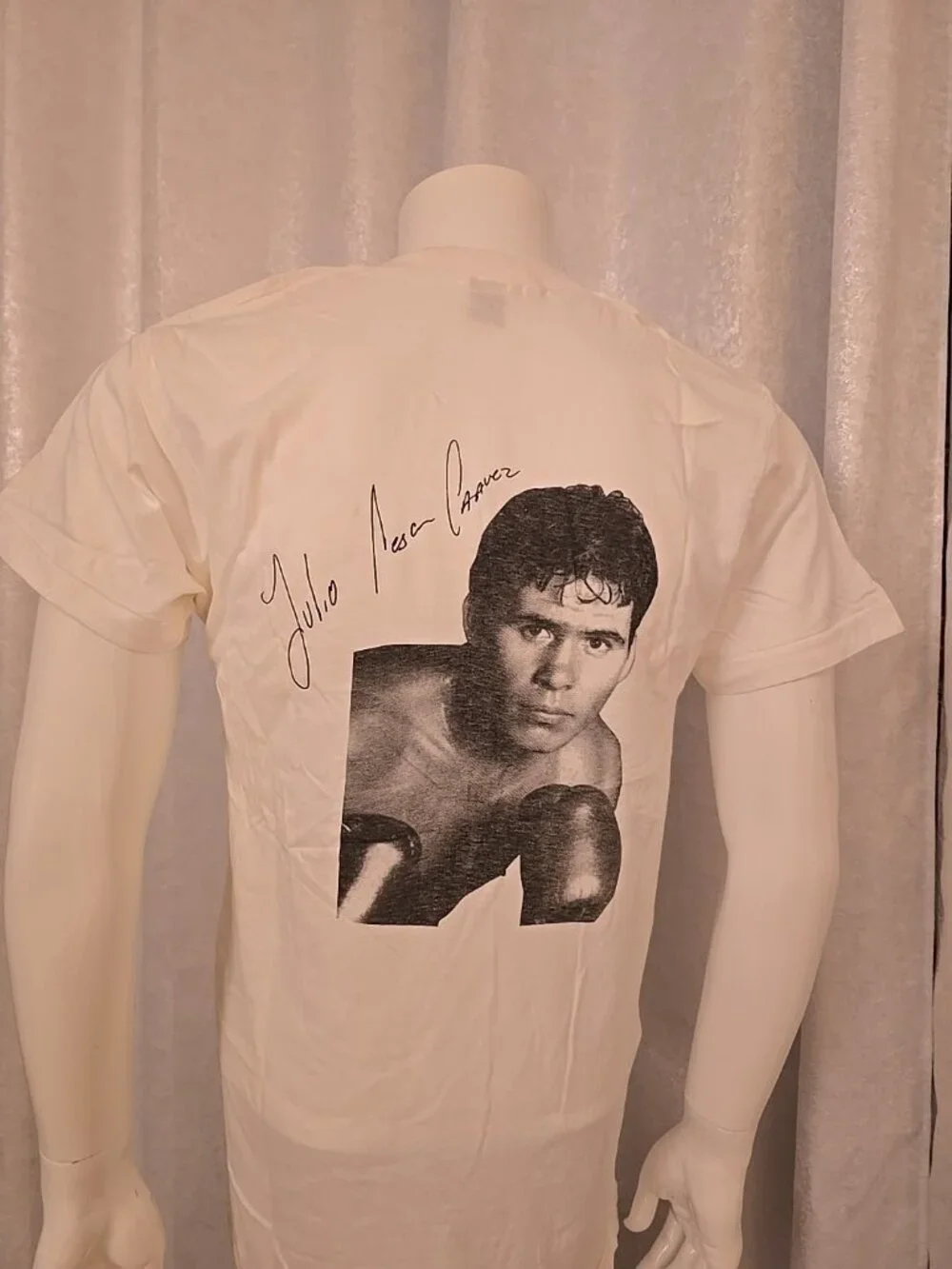 Vintage 90s Julio Cesar Chavez Photo Signed T shirt SINGLE STITCH DEADSTOCK  XL - Picture 4 of 5